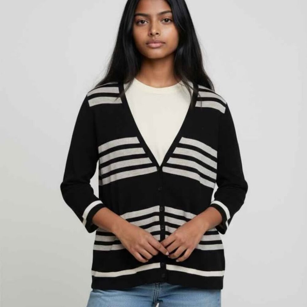 Black and White Striped Women's Sweater Cardigan - NWOT - SMALL